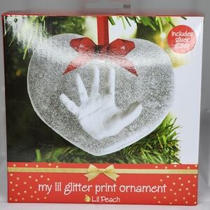 Silver Glitter Heart Handprint Ornament